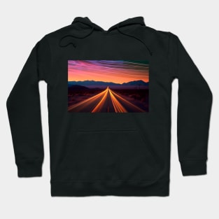 Desert Highway to Infinity Under Vibrant Twilight Skies Hoodie